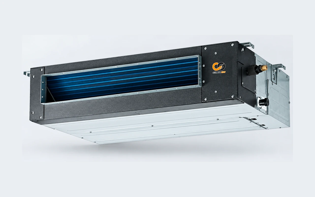 Climate Grip concealed fan coil unit showing coil and fan assembly